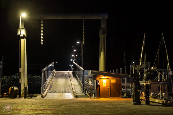 An Auke Bay dock ramp under the lights